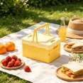 thumbnail image 3 of GIXUSIL 1 Pack Foldable Storage Box Pastel Yellow Plastic Crates Multipurpose Collapsible Bins with lids Cute Organization Basket for Home Office Kitchen Picnic Camping 9.8×6.7 in, 3 of 7