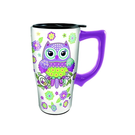 Novelty Drinkware Spoontiques Owl Purple Ceramic 16oz Travel (Best Ceramic Travel Mug)