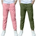 thumbnail image 2 of HOMADLES 2Pc Boys Children Sports Pants for Boy Linen Lightweight Solid Stretch Workout Outdoor Drawstring Casual Pants Hot Pink 7 T, 2 of 9
