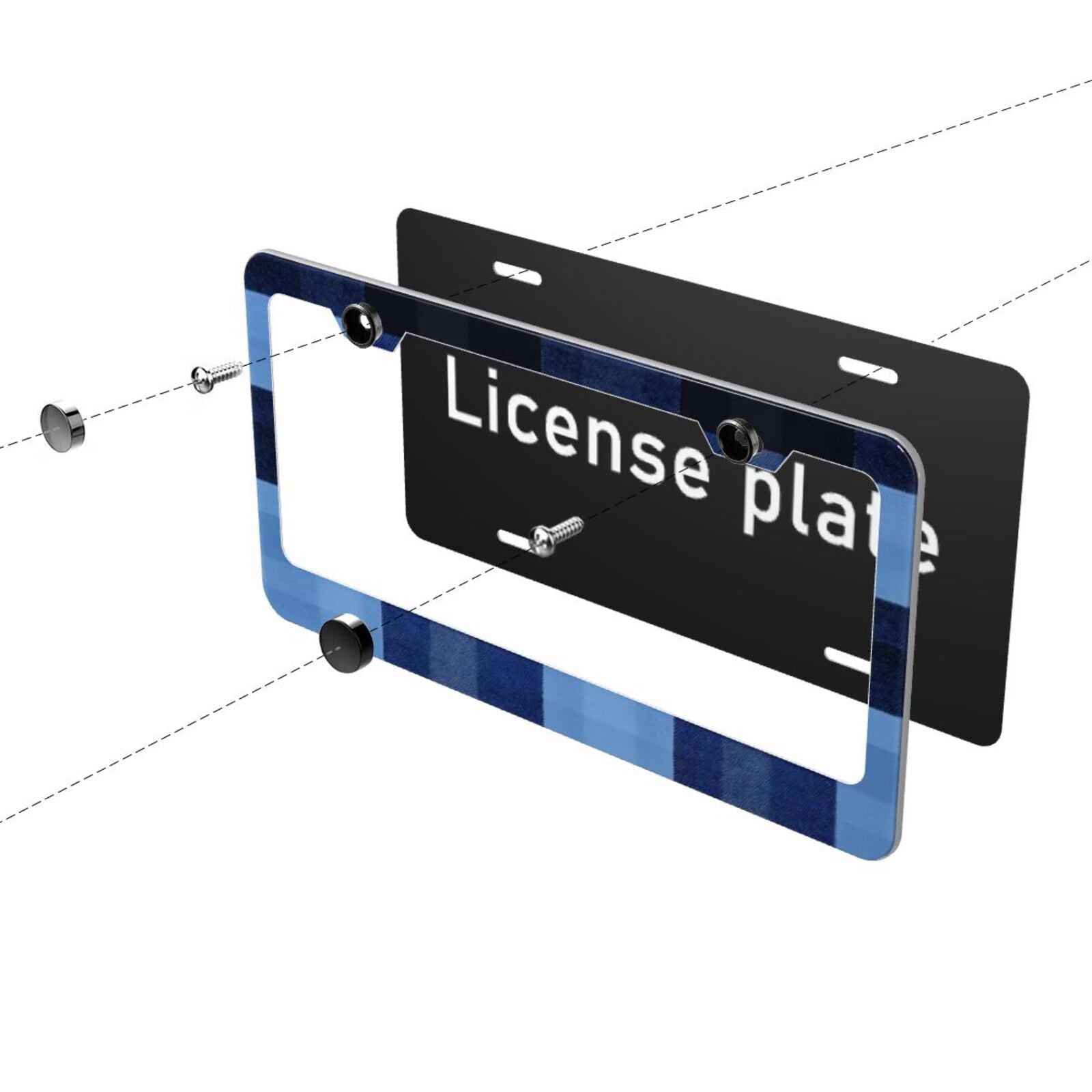 License Plate Frame With Screw Caps 2 Pack Car Plate Frame Front And Rear Rust-Proof Universal Car Tag Holder Cornflowerblue Buffalo Plaid Check Tartan Scotland_1