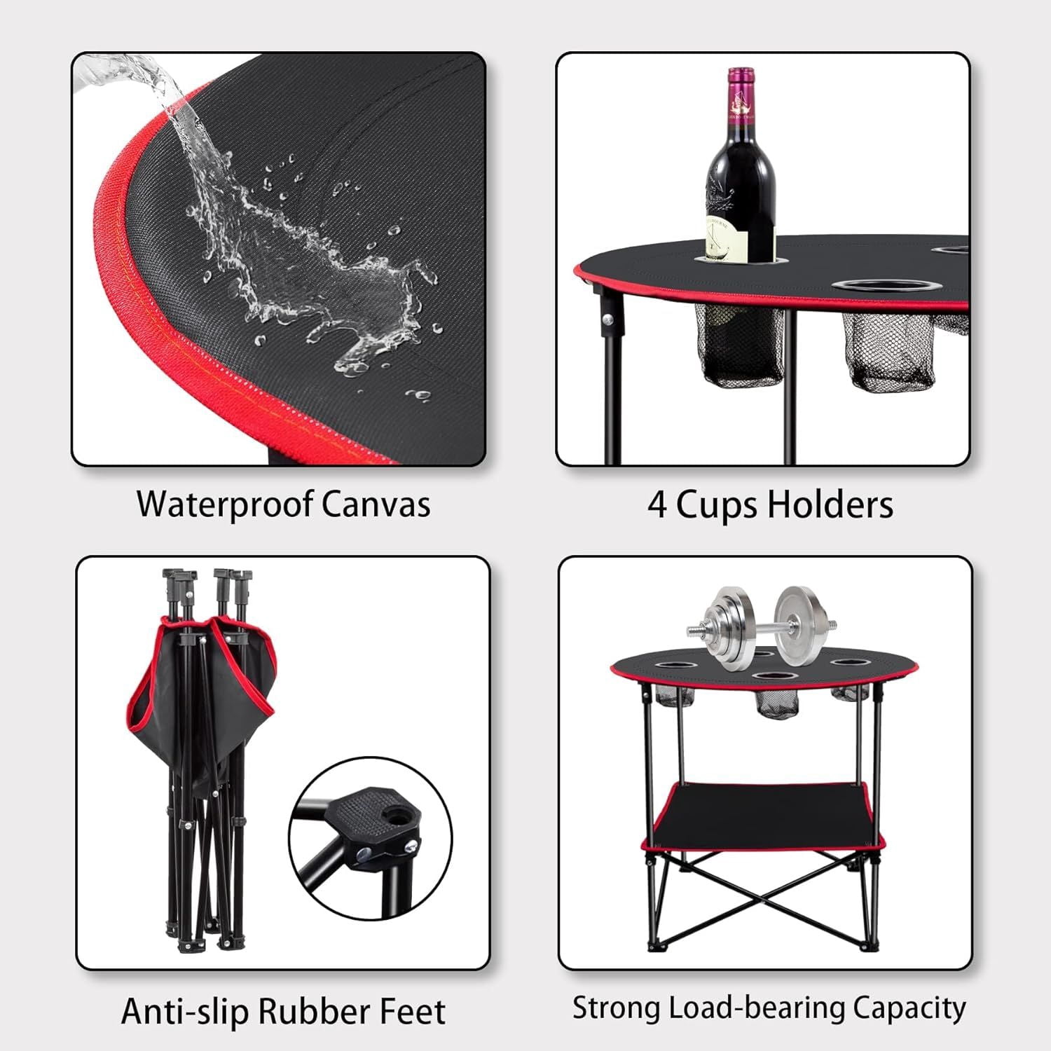 Portable Camping Table Folding Picnic Tables Lightweight Folding Table Waterproof Canvas Beach Table for Outside with 4 Cup Holders & Carry Bags for Camping, Beach, Campfires and Tailgating