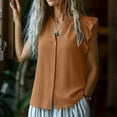 thumbnail image 4 of Womens Button Down Shirt Casual Ruffle Short Sleeve V Neck Textured Trendy Summer Tops Work Blouse (M, Khaki), 4 of 6