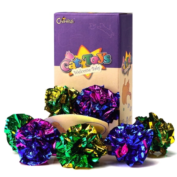 Chiwava 24PCS Mylar Balls Shiny Crinkle Cat Toys Ball Kitten Crackle Lightweight Play 1.6" Assorted Color