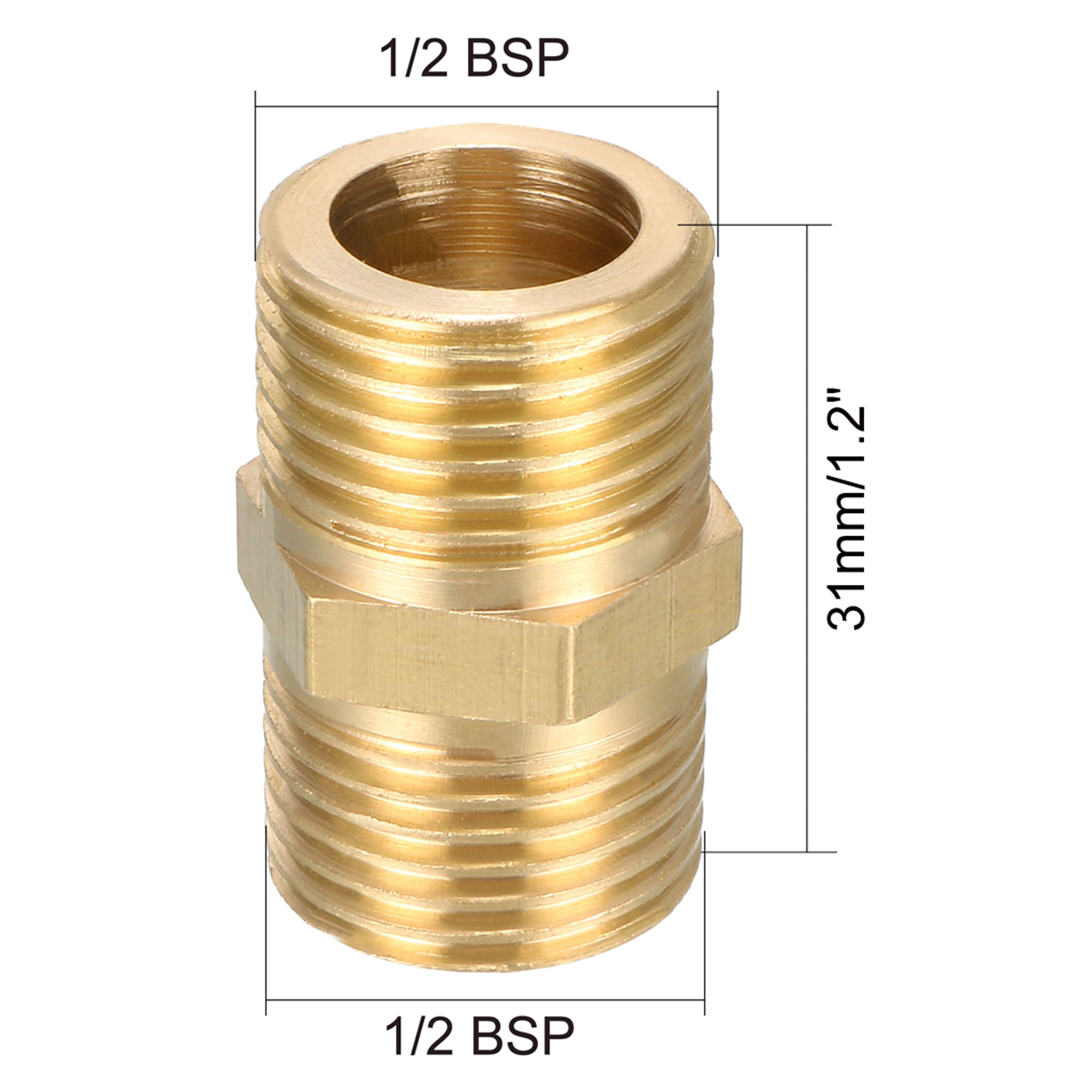 1/2BSP to 1/2BSP Male Thread Air Water Pipe Fitting Hex Nipple Brass Tone 5pcs 