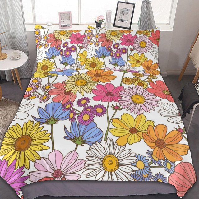 HAHDAXIA Sunflower Pattern Bedding Solid Comforter Set for All Seasons,3 Pieces(1 Comforter+2 Pillowcases),Soft Microfiber Bedding Set Queen(90"x90")