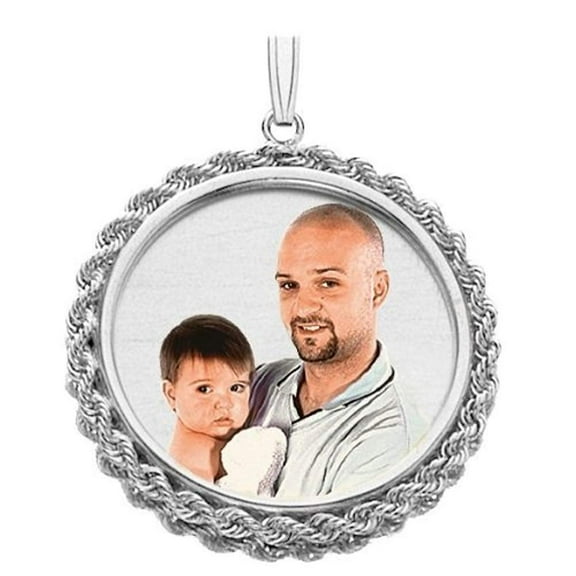 Small Round W/Rope Frame Picture Pendant - 1 in x 1 in - Sterling Silver