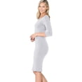 thumbnail image 5 of Womens 3/4 Quarter Sleeve Bodycon Fitted Knee Length Midi Dress, 5 of 7