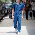 thumbnail image 3 of Overalls for Men, Men's Solid Colour Short Sleeve Jumpsuit With Zip Work Lapel Suit, Blue 3XL, 3 of 8