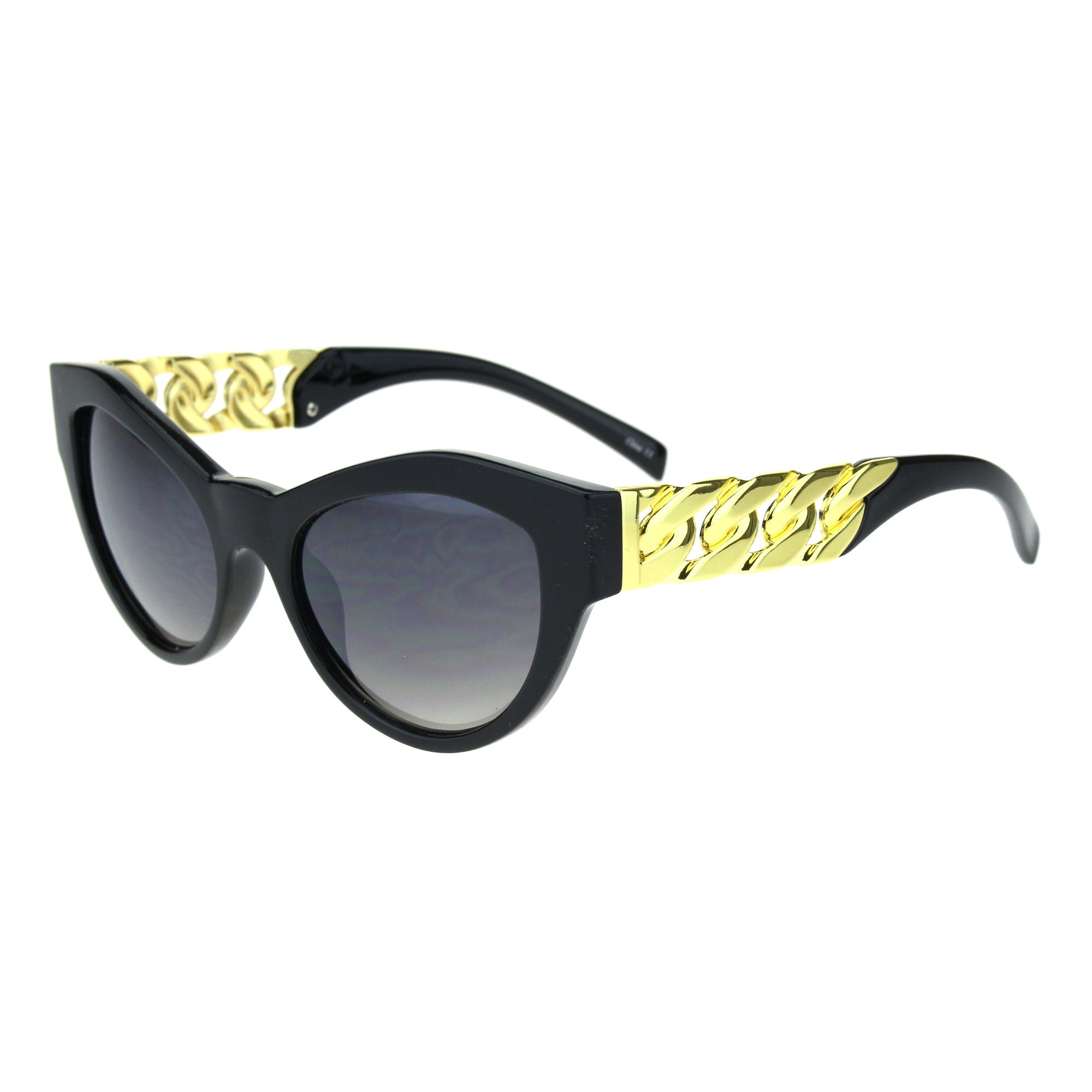 Womens Heavy Thick Metal Chain Arm Squared Cat Eye Sunglasses Black Smoke
