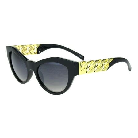 Womens Heavy Thick Metal Chain Arm Squared Cat Eye Sunglasses Black Smoke