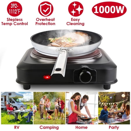 1200W Electric Infrared Single Burner Portable Heating Hot Plate Stove Countertop RV Hotplate with 7.5' Glass Cooktop Stepless Temperature Adjustments for Home RV Camp