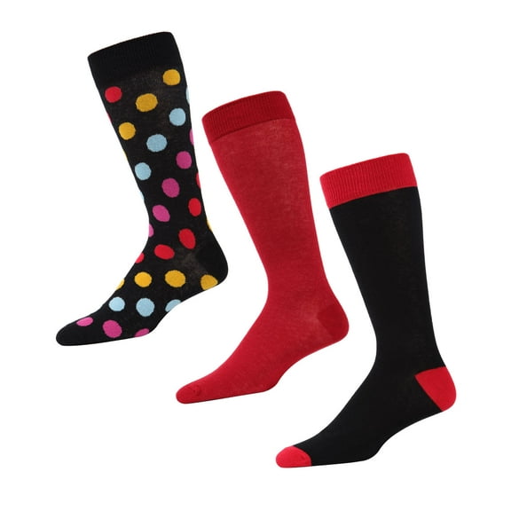 MeMoi Dotagonal Cotton Blend Crew Sock 3 Pack - Mens - Male, 10-13, Black/Red