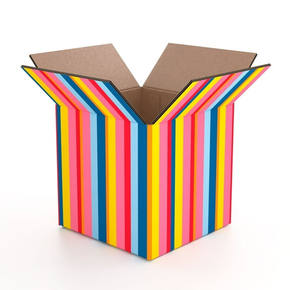 Packed Party, Small Shipping Box, 6" x 6" x 6", Striped Print, 1 Count