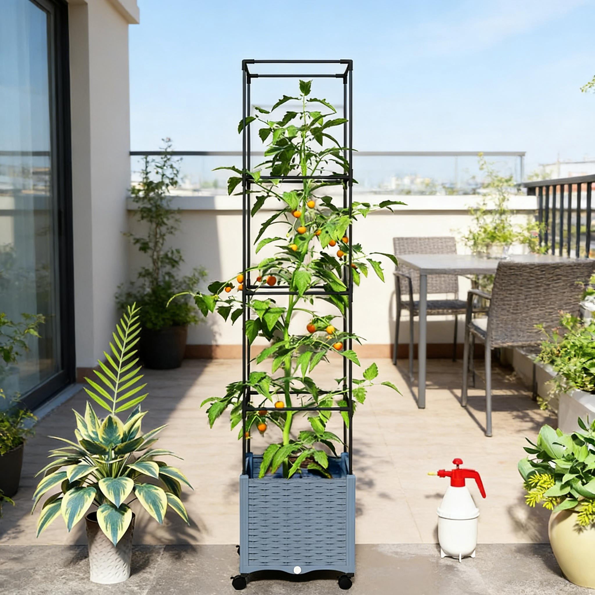 Mobile Raised Garden Bed, Adjustable Height Trellis Plant Cage