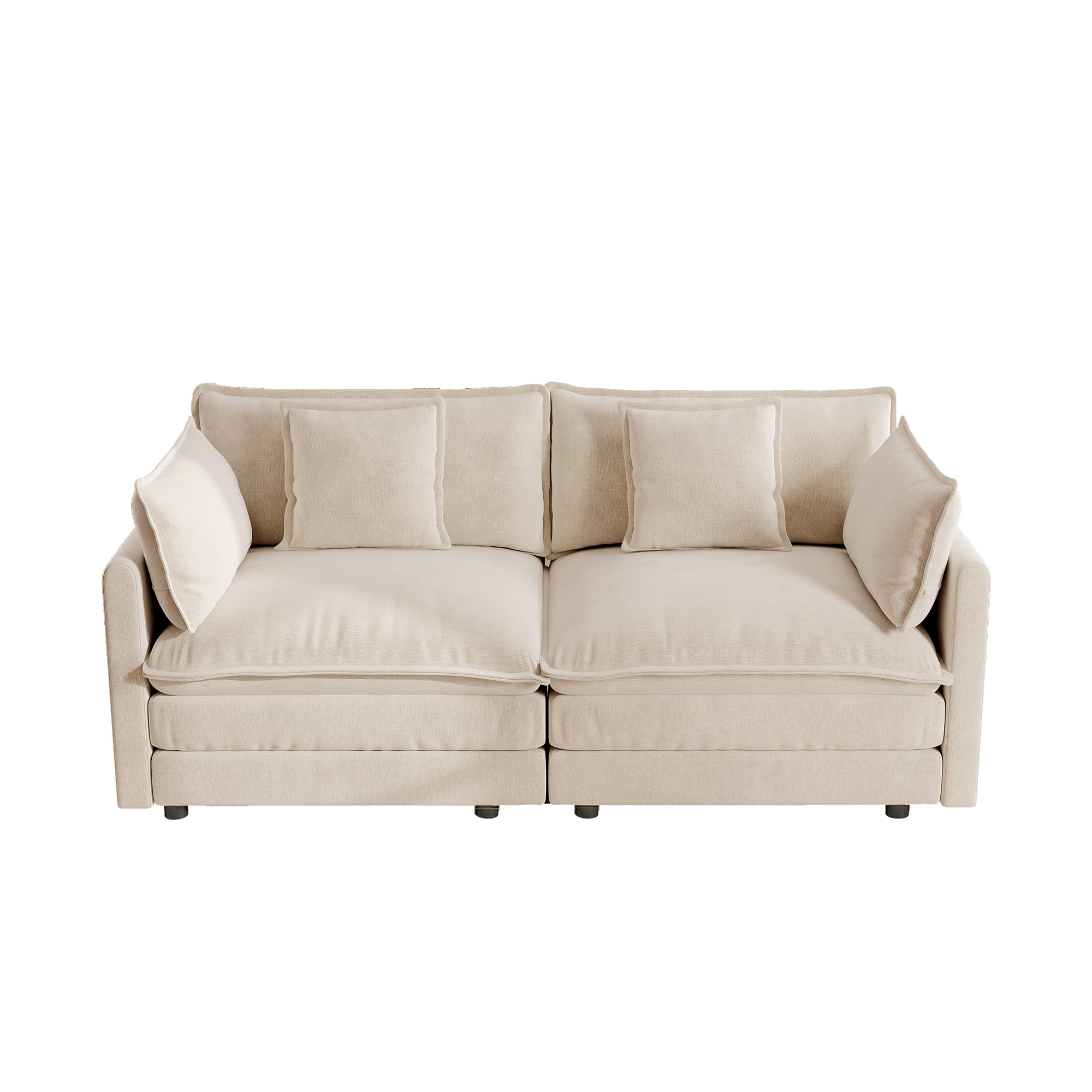 VEPXXP 75.9" Chenille Modular Loveseat, Deep Seat 2-Seater Couch with 4 Throw Pillows, Modern Cloud Sofa for Living Room Apartment Small Space, Beige
