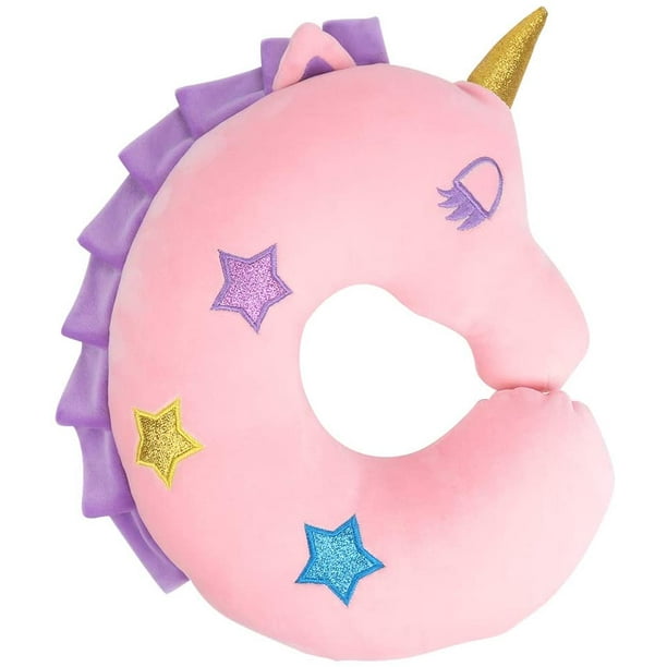 Almohada de viaje para ninos almohada de cuello de avion de unicornio almohada suave de apoyo para la barbilla de la cabeza del cuello del nino para