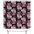 thumbnail image 2 of 4PCS Pink Rose Peony Floral Shower Curtain Sets with Rugs, Waterproof Fabric Black Shower Curtain, Spring Purple Hydrangea Flower Butterfly Green Leaves Plant Garden Girls Women Bathroom Decor, 2 of 7
