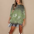 thumbnail image 4 of New for Fall! HIMIWAY Shirt&Short suit for Women Stylish Sleek Modern Versatile Ensemble Vintage Floral Round Neck 2pc Set Refreshing and Fashion-Forward Army Green M, 4 of 6