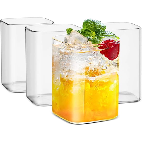 Drinking Glasses 8 Oz,Thin Square Glasses Set of 4,Elegant Bar Glassware for Wat