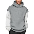 thumbnail image 2 of RKSTN Hoodies for Men Oversized Splicing Fake Two Pieces Pullover Hooded Sweatshirts Top Men's Casual Solid Color Mock Neck Loose Fits Comfy Workout Sport Long Sleeve Hoodie Fall Winter Clothes, 2 of 8