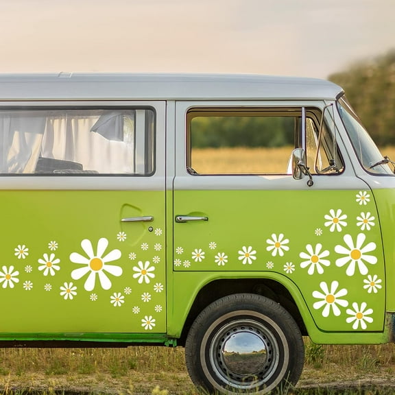 Sheets Daisy Stickers  Flower Car Decals Self Adhesive Vinyl Retro Butterfly Flower Car Sticker for Bumper Mirror Window Clings Laptop Wall Decoration(Bright Color,Mix Style)