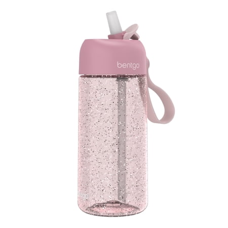 Bentgo Kids Water Bottle - Leak-Proof Durable Tritan BPA-Free 15 oz. Cup for Kids/Toddlers Ages 3+ - Safe Sip Spout Carrying Handle & Dishwasher Safe for School (Glitter Edition - Petal Pink)