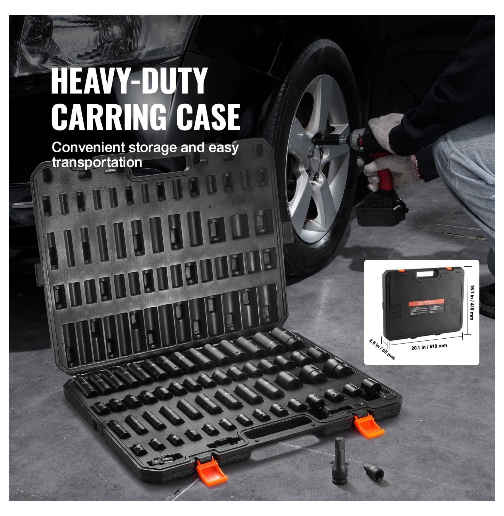 Impact Socket Set 59pcs 3/8" & 1/2" Drive, 6-Point Bit Ratchet Tool Kit - Automotive Repair, Mechanic, Industrial - Cr-Mo Steel