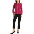 thumbnail image 2 of INSPIRE CHIC Women's Blouse Peter Pan Collar Puff Sleeve Contrast Trim Button Down Shirt XL Fushcia, 2 of 6