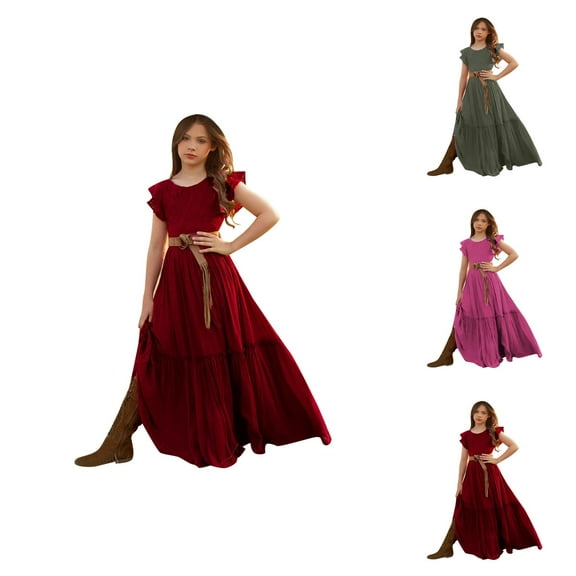 Girls Dress Formal Dresses for Girls Kids Toddler Baby Girls Spring Summer Solid Ruffle Sleeveless Bohemia Carnival Accessory Princess Dress