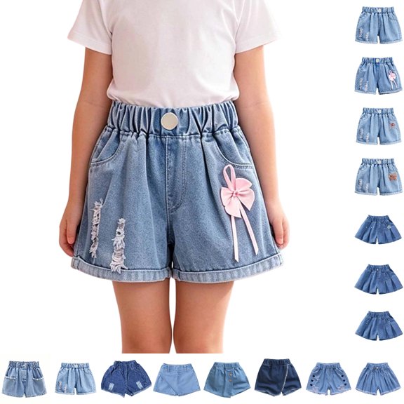 Bigetiay Girls Denim Shorts Everyday Comfort Style Stitching Easy Fit Playful Kids, Size 12-13 Years