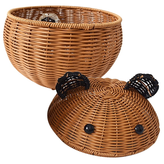 FRCOLOR Rattan Basket Bear Storage Box Desktop Decoration Natural Color