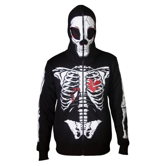 Men Full Face Mask Skeleton Skull Hoodie Halloween Costume Hoodie Black Small