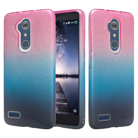 ZTE Grand X Max 2 Case, Imperial Max, Max Duo LTE, Slim Glitter Shine Hybrid TPU Case with reinforced Polycarbonate backing - Hot Pink
