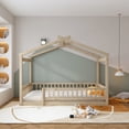 thumbnail image 2 of Full Size House Bed Frame with Fence, Wooden Floor Bed with Doorless Design, Natural, 2 of 9
