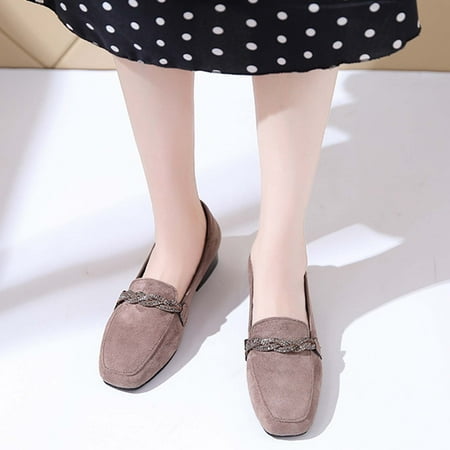 Xysaqa Women Flats Shoes  Women s Loafer Flat Women s Fashion Shoes Rhinestone Chain Suede Slip-on Low Heel Shoes Business Casual Shoes Women Savings!