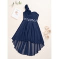 thumbnail image 5 of inhzoy Girls One Shoulder Flowers Chiffon Wedding Bridesmaid High Low Dress Navy Blue 8, 5 of 9