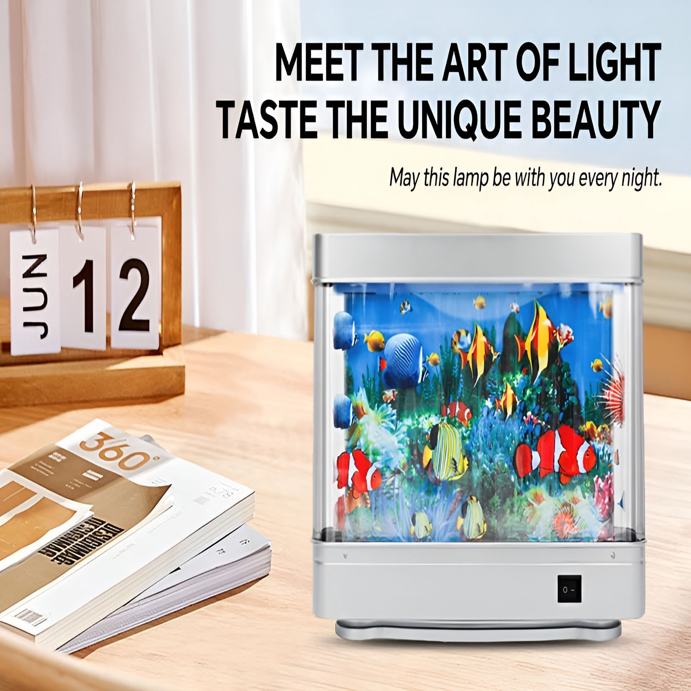 HIBIBUD Fake Fish Tank Mini Aquarium, Virtual Ocean Motion Artificial Tropical Fish Decorative, Aquarium Lights Motion Lamp Night Light with Moving Fish (USB)