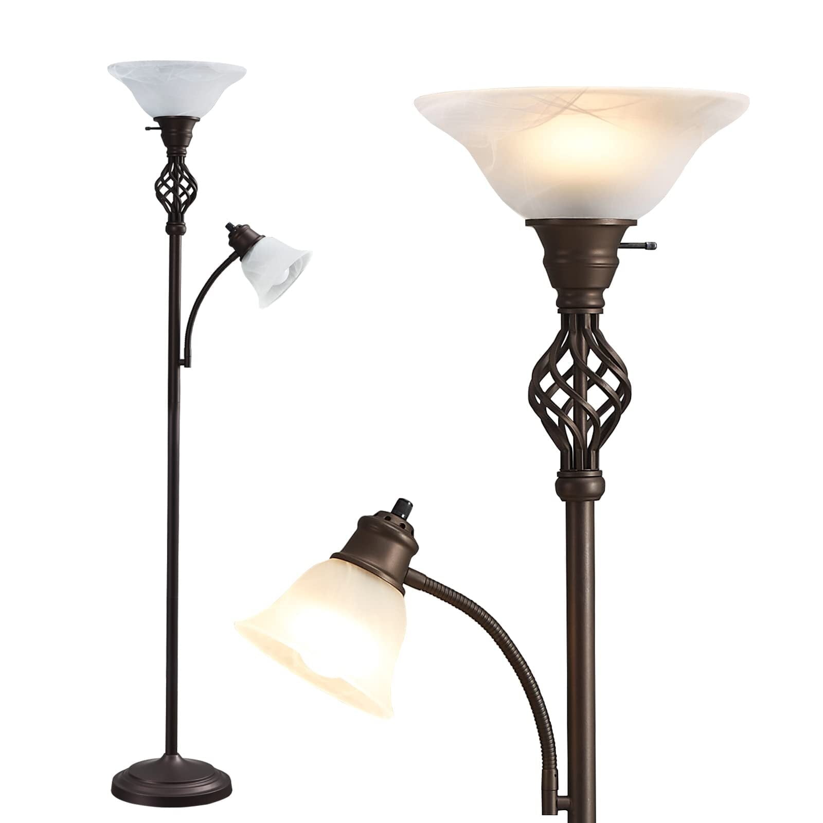 NATYSWAN Torchiere Floor Lamp for Living Room, LED Standing Reading Light for Bedroom with Glass Shade for Living Room Corner Bedroom Home Office, Bulbs Included