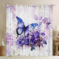 Erosebridal 3D Butterfly Purple Curtains for Bedroom Dreamy Butterfly Curtains & Drapes, Watercolor Tie Dye Butterfly Print 30%-50% Blackout Curtains 42''Wx63''L for Living Room
