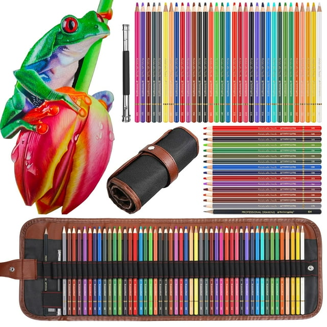 Heshengping 48 Color Colored drawing sketching Pencils Set for Coloring Books Drawing kit Art Supplies with Roll up Canvas Case gift for Adults Beginners familys