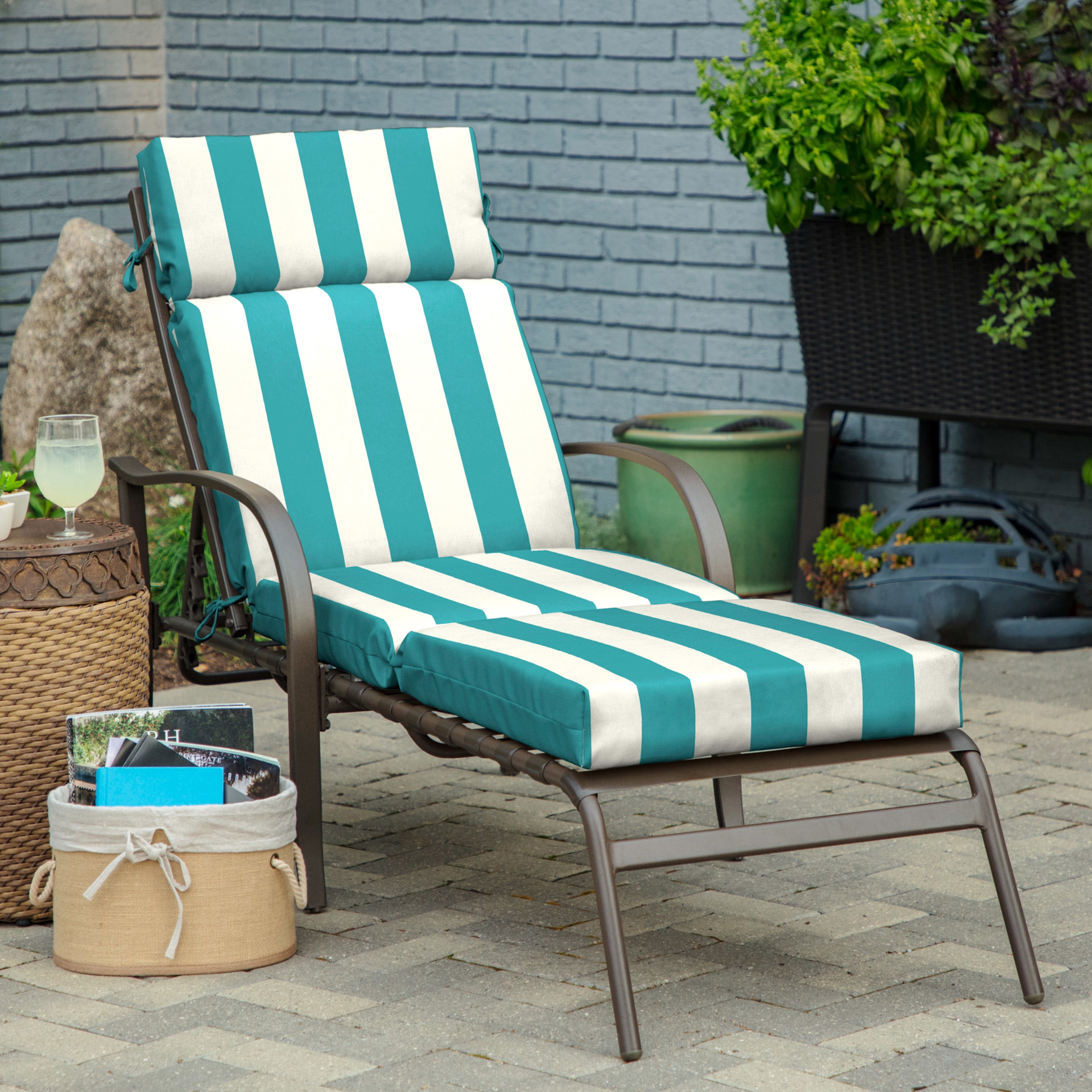 Blue and white striped chaise lounge cushions new arrivals