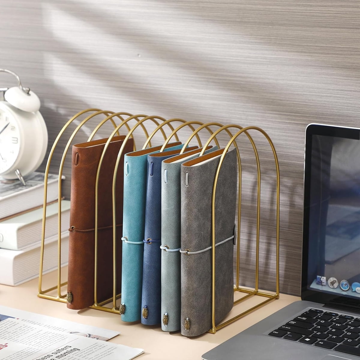 Gold Metal Wire File Folder Organizer Rack Vertical File Organizer for Desk Binder Holder File Sorter Stand - style:style3;