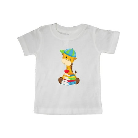 

Inktastic Giraffe Going To School Giraffe With Books Gift Baby Boy or Baby Girl T-Shirt