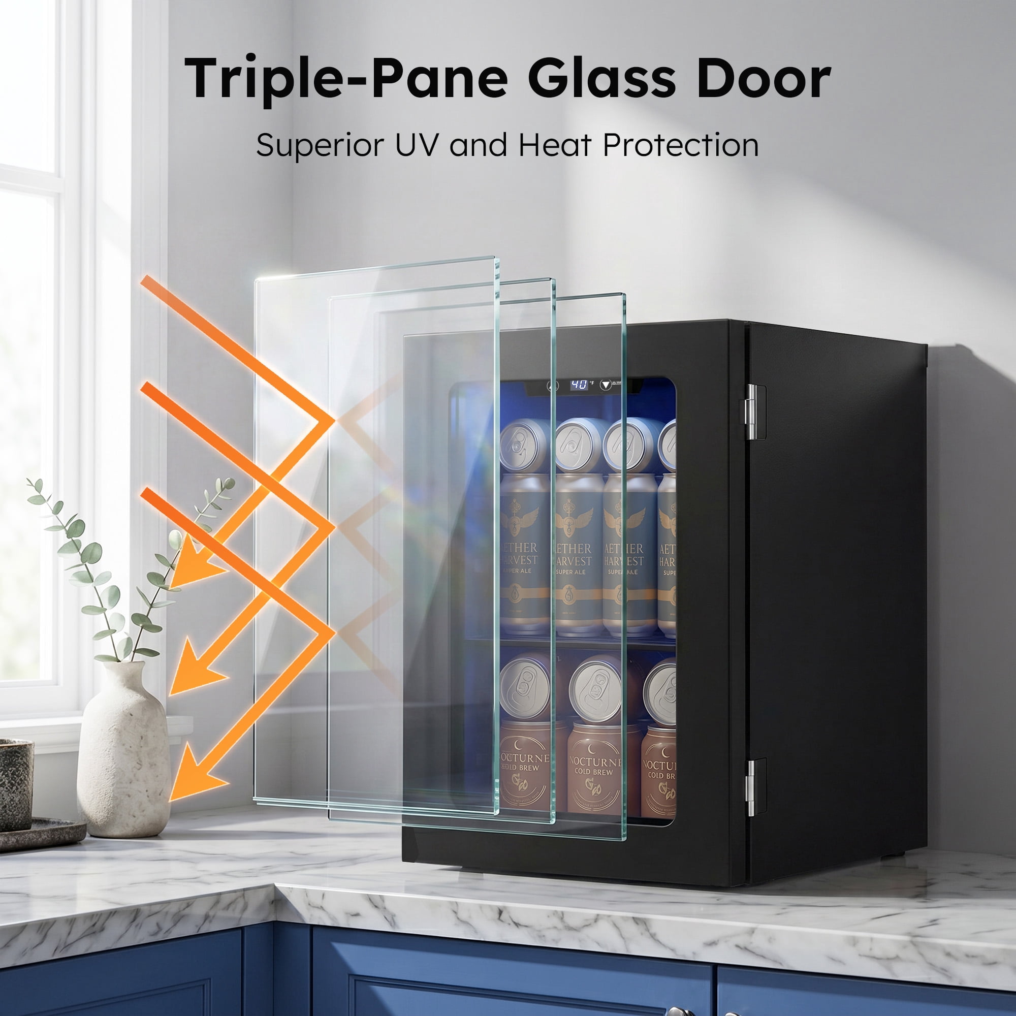 Simzlife 24 Can Mini Beverage Refrigerator, Portable Wine Cooler with Glass Door, Mini Wine Fridge for Beverage/Water/Beer,Black