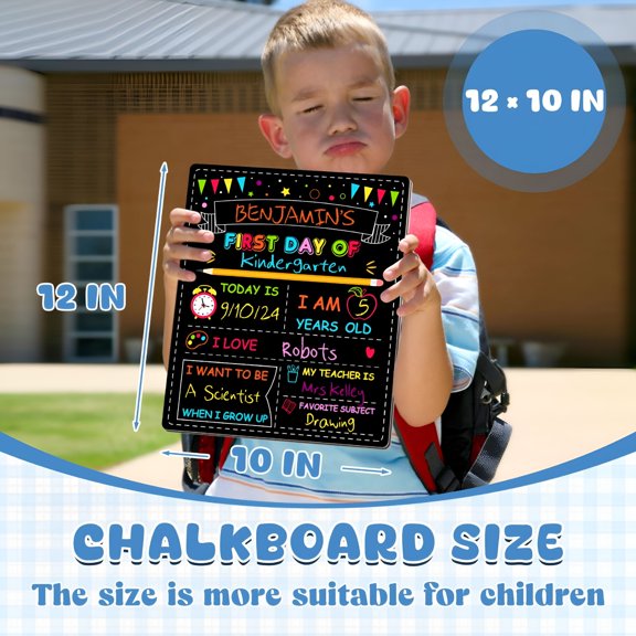 CCOCC 2026 New First Day of School Sign Double Sided: 12X10 Inch Reusable Chalkboard for Kindergarten Photos,Washable,Growth Keepsake & Classroom Decor,Memory Board for Home, Classroom, Daycare