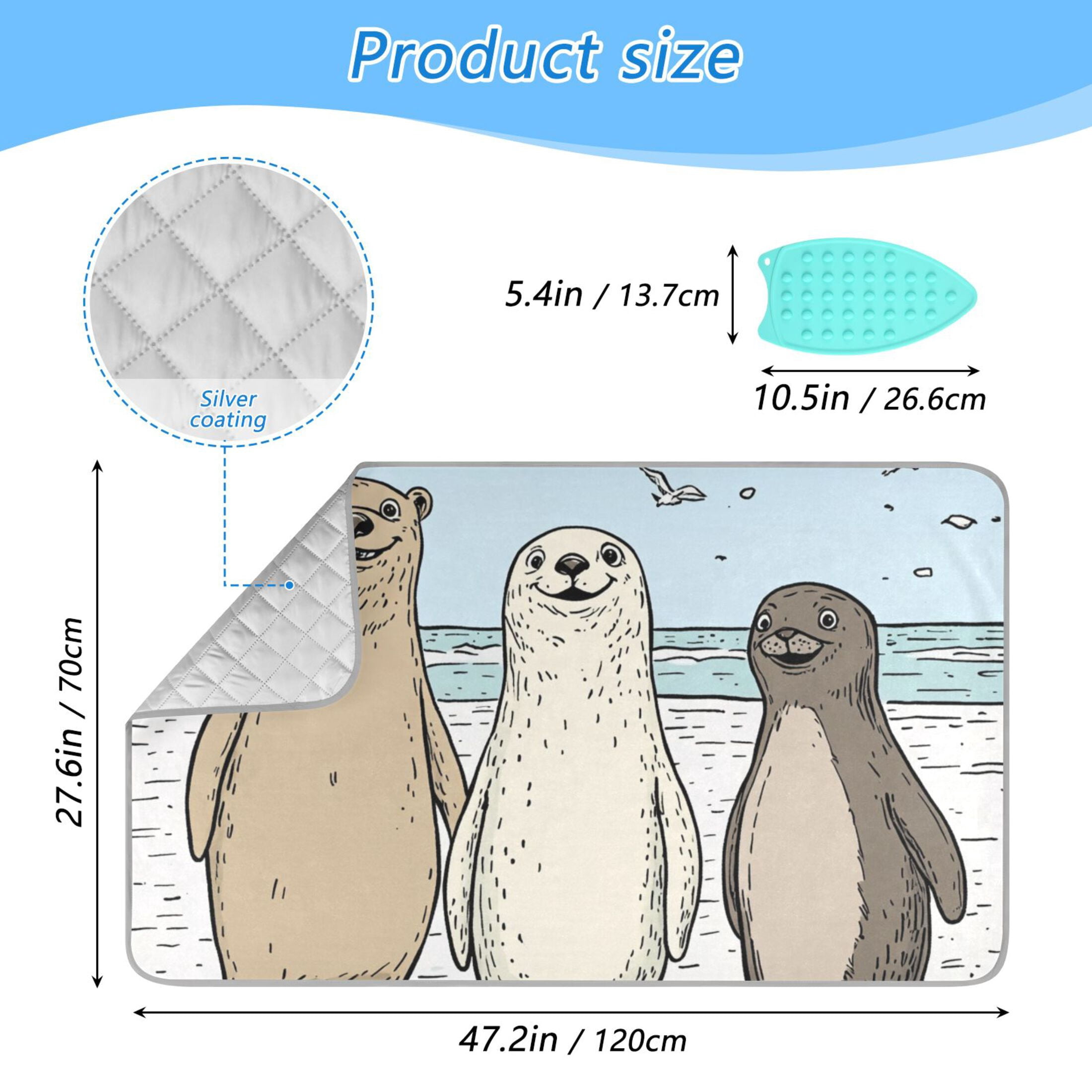 Three Cute Animals Hand Drawn Ironing Mat Blanket for Table Top Travel Portable Ironing Board Pad 47.2x27.6 Inch