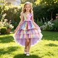 thumbnail image 2 of JAJAHO Girls Sparkly Dress Sleeveless Glitter Sequin Mesh Layered High-Low Summer Midi Dresses Birthday Party Outfit For Kids 3-14Y, 2 of 4