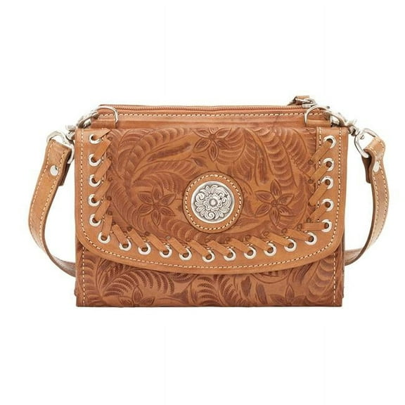 American West Tan Laced Crossbody/Wallet Bag