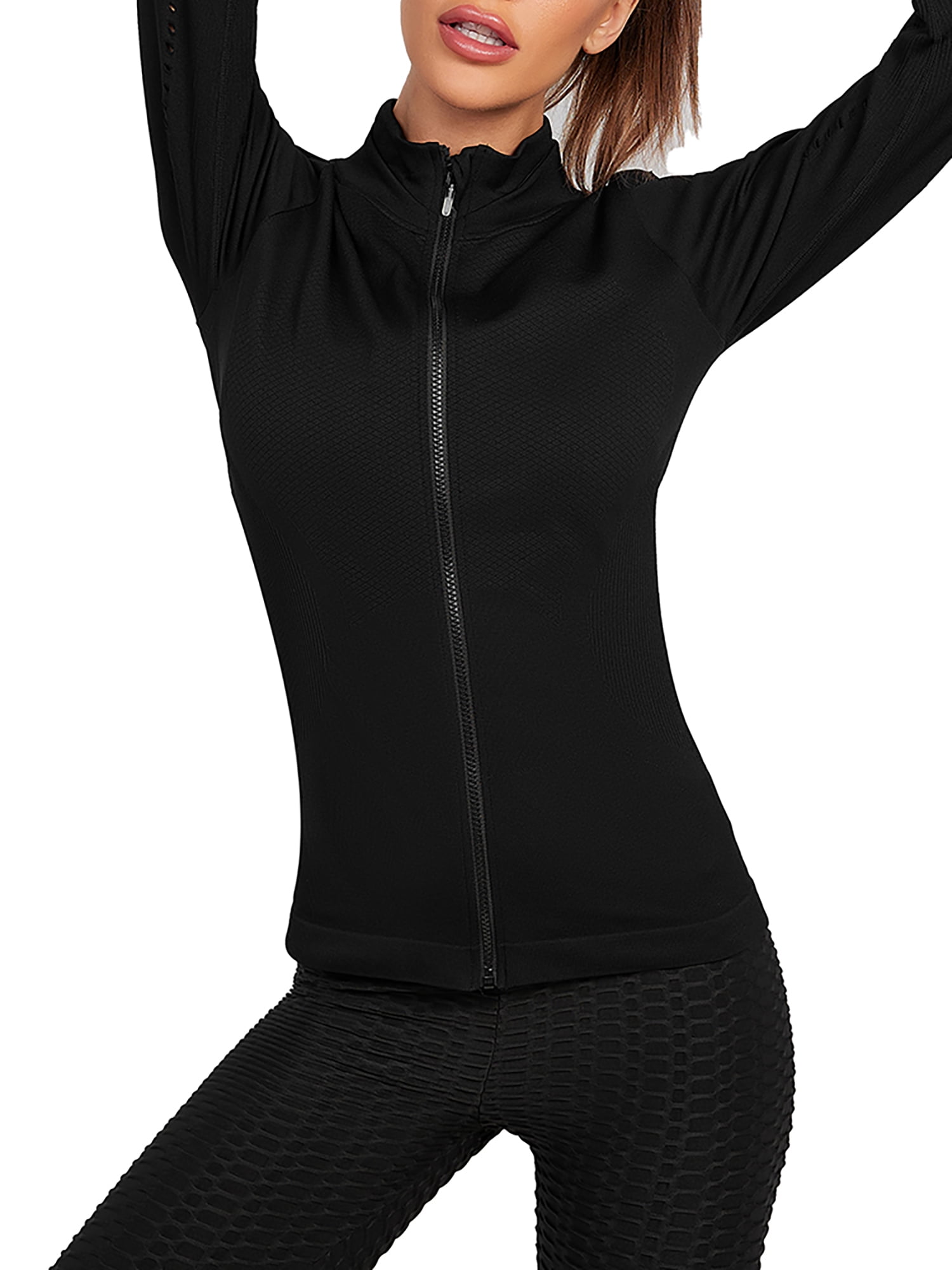 Uerlsty Womens Long Sleeve Solid Sport Jacket Coat Slim Fit Zipper Yoga