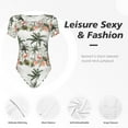 thumbnail image 6 of The Xecao Flamingo Palm Trees Women's Crew Neck Body Suit, a short-sleeved bodysuit and basic swimsuit, both comfort and style for dating and daily life, 6 of 9